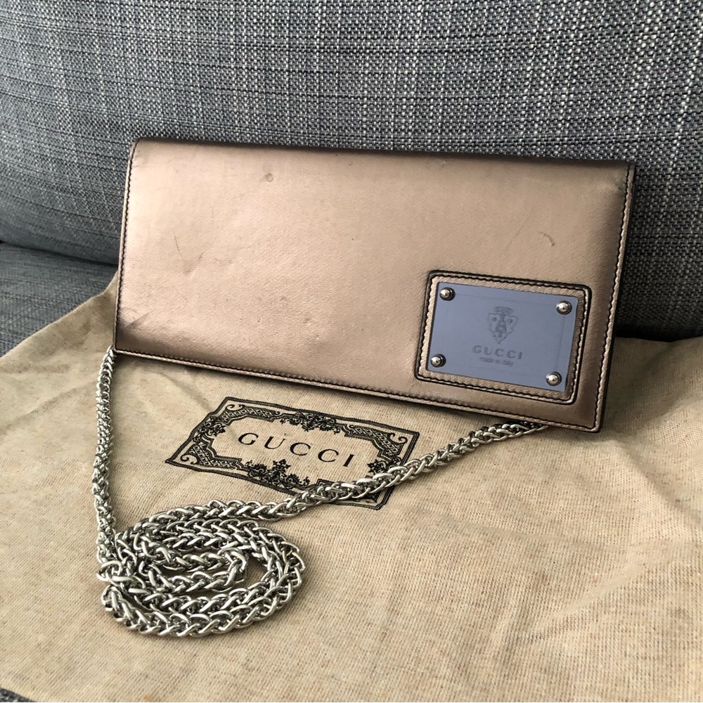 Gucci Bronze Clutch with Rare Logo Mirror - Picture 1 of 16